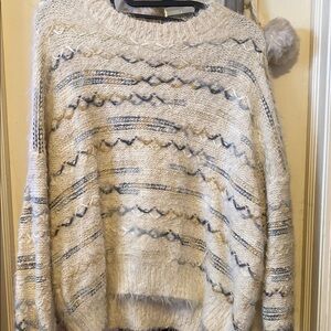 Altar’d State Cozy Cream and Blue Women's Sweater